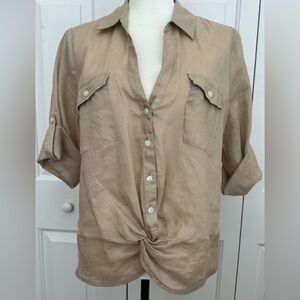 I-N-C 100% linen knot front blouse